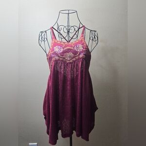 NWOT Entro Embroidered Burgundy Women's Top